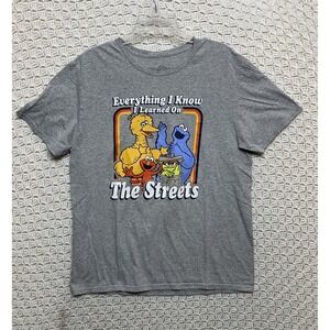 Sesame Street Men's T-Shirt  L Gray Everything‎ I Know I Learned on the Streets